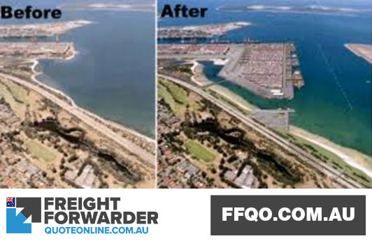 Before and after photos of Port Botany expansion project